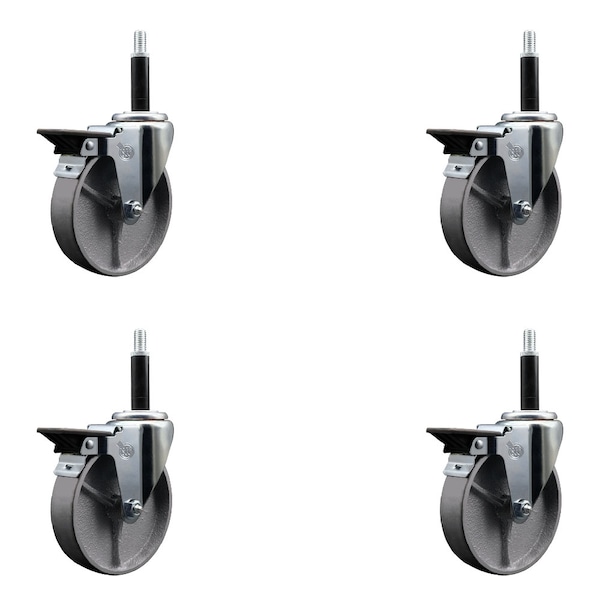 5'' Semi Steel Swivel 3/4'' Expanding Stem Caster Set with Brake, 4PK